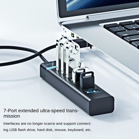 USB 3.0 SuperSpeed 7-Port Hub Adapter, Fast 5Gbps Data Transfer, Compatible with PC, Keyboard, and Mobile Devices in Kuwait