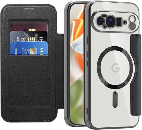 Flip Case for Google 10a Clear Shell Leather Cover Electroplate Heavy Duty 360 Protect Wireless Charge Anti-Skimming Card Slot Wallet Case for Google Pixel 10a. JD Black in Saudi Arabia