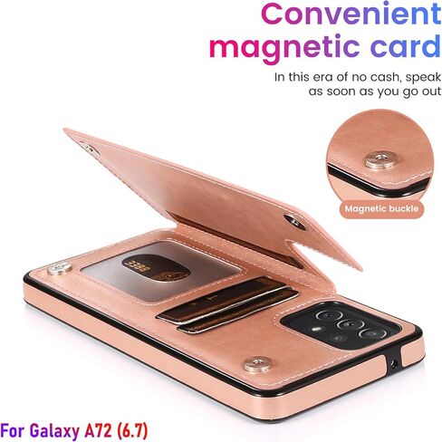 حافظة محفظة لهاتف Galaxy A72(5G) مقاس 6.7 بوصة مع حامل بطاقة، جلد صناعي منقوش بماندالا مع حزام معصم، حافظة بمشبك مغناطيسي مزدوج، حافظة محفظة خلفية قلابة مع وظيفة الوقوف (ذهبي وردي) in Kuwait