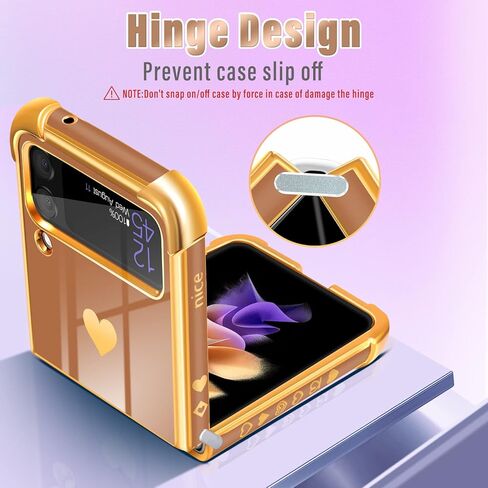 Likiyami for Samsung Galaxy Z Flip 3 Phone Case Heart for Women Girls Girly Cute Pretty Cases Luxury Brown and Gold Plating Love Hearts Design Aesthetic Trendy Cover+Chain for Galaxy Z Flip 3 5G 6.7" in Kuwait