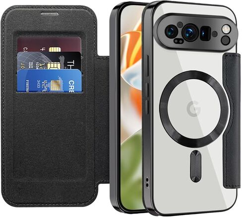 Flip Case for Google 10a Clear Shell Leather Cover Electroplate Heavy Duty 360 Protect Wireless Charge Anti-Skimming Card Slot Wallet Case for Google Pixel 10a. JD Black in Saudi Arabia