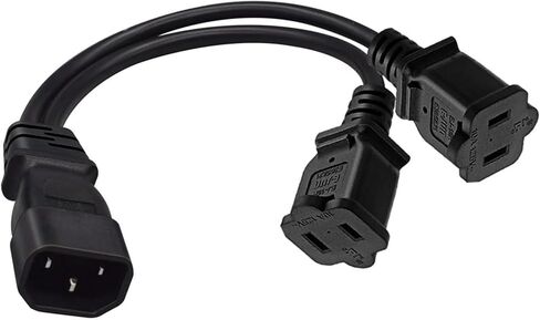 Toptekits C14 to Dual NEMA 1-15R Y Splitter Power Cord, Single IEC C14 to 2 US 2 Prong Female Socket Y Split Power Cable, 1ft/30cm, 10A 250V, 18AWG Pure Copper, Black in Saudi Arabia