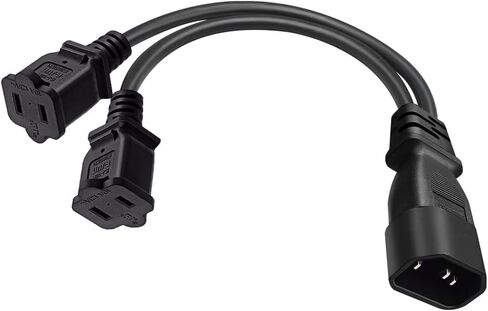 Toptekits C14 to Dual NEMA 1-15R Y Splitter Power Cord, Single IEC C14 to 2 US 2 Prong Female Socket Y Split Power Cable, 1ft/30cm, 10A 250V, 18AWG Pure Copper, Black in Saudi Arabia