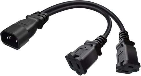 Toptekits C14 to Dual NEMA 1-15R Y Splitter Power Cord, Single IEC C14 to 2 US 2 Prong Female Socket Y Split Power Cable, 1ft/30cm, 10A 250V, 18AWG Pure Copper, Black in Saudi Arabia