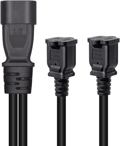 Toptekits C14 to Dual NEMA 1-15R Y Splitter Power Cord, Single IEC C14 to 2 US 2 Prong Female Socket Y Split Power Cable, 1ft/30cm, 10A 250V, 18AWG Pure Copper, Black in Saudi Arabia