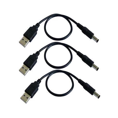 USB to DC Power Cable, 5.5X2.1mm DC Barrel Jack Power Charging Short Cable 5V3A 33cm/1 Ft Black Cord 3 Pack in Kuwait