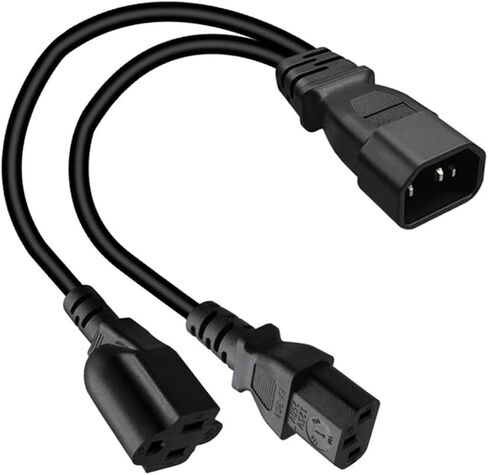 Toptekits C14 to Dual NEMA 1-15R Y Splitter Power Cord, Single IEC C14 to 2 US 2 Prong Female Socket Y Split Power Cable, 1ft/30cm, 10A 250V, 18AWG Pure Copper, Black in Saudi Arabia