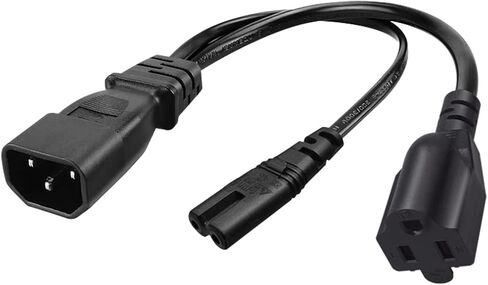 Toptekits C14 to Dual NEMA 1-15R Y Splitter Power Cord, Single IEC C14 to 2 US 2 Prong Female Socket Y Split Power Cable, 1ft/30cm, 10A 250V, 18AWG Pure Copper, Black in Saudi Arabia