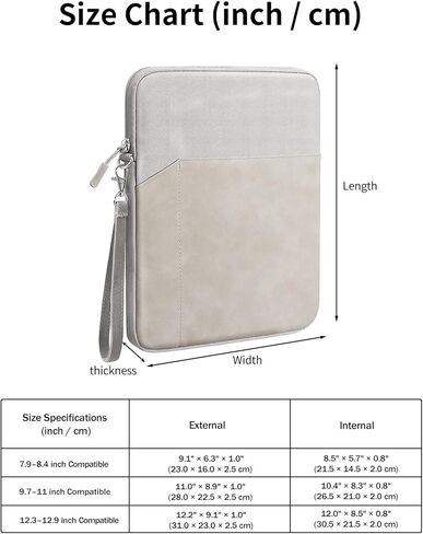 Tablet Sleeve Case 8–9 Inch, WUNIAK 360° Protective Splash-Resistant Carrying Bag for iPad, Tablet Computer, E-Reader & Drawing Tablet，Light Grey. in Kuwait