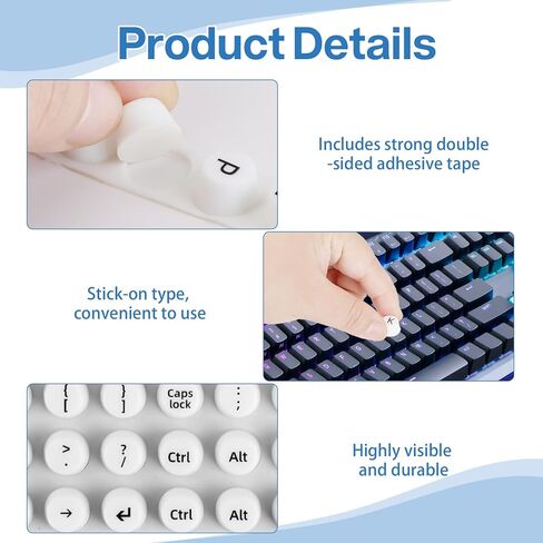64 Pcs Keyboard Stickers for Long Nails, Nail Art Typing Raised Keyboard Silicone Keycaps, Soft Silicone Bubbles Keyboard with Letters Perfect for Remote Workers with Passion for Nail Art in Kuwait