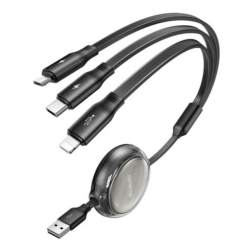 كابل شاحن متعدد mcdodo 3 في 1 كابل شحن USB قابل للسحب مع منافذ Lightning/Type C/Micro USB، سلك شاحن USB بطول 4FT قابل للتعديل لأجهزة iPhone/iPad/Galaxy/الأجهزة اللوحية والمزيد in Kuwait