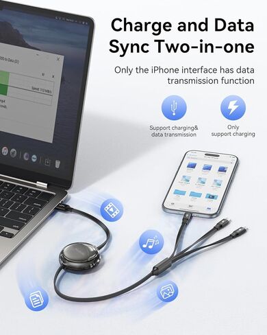 كابل شاحن متعدد mcdodo 3 في 1 كابل شحن USB قابل للسحب مع منافذ Lightning/Type C/Micro USB، سلك شاحن USB بطول 4FT قابل للتعديل لأجهزة iPhone/iPad/Galaxy/الأجهزة اللوحية والمزيد in Kuwait