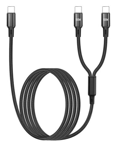 كابل شحن سريع مقسم USB C بقوة 100 واط من GELRHONR بطول 4 أقدام، كابل مقسم من النايلون المضفر 2 في 1 USB C إلى C، سلك شاحن مزدوج من النوع C للهاتف والكمبيوتر المحمول والكمبيوتر اللوحي والمزيد in Kuwait