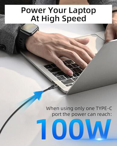 كابل شحن سريع مقسم USB C بقوة 100 واط من GELRHONR بطول 4 أقدام، كابل مقسم من النايلون المضفر 2 في 1 USB C إلى C، سلك شاحن مزدوج من النوع C للهاتف والكمبيوتر المحمول والكمبيوتر اللوحي والمزيد in Kuwait