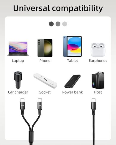 كابل شحن سريع مقسم USB C بقوة 100 واط من GELRHONR بطول 4 أقدام، كابل مقسم من النايلون المضفر 2 في 1 USB C إلى C، سلك شاحن مزدوج من النوع C للهاتف والكمبيوتر المحمول والكمبيوتر اللوحي والمزيد in Kuwait