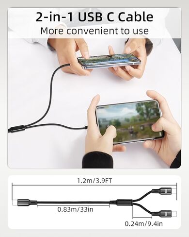 كابل شحن سريع مقسم USB C بقوة 100 واط من GELRHONR بطول 4 أقدام، كابل مقسم من النايلون المضفر 2 في 1 USB C إلى C، سلك شاحن مزدوج من النوع C للهاتف والكمبيوتر المحمول والكمبيوتر اللوحي والمزيد in Kuwait