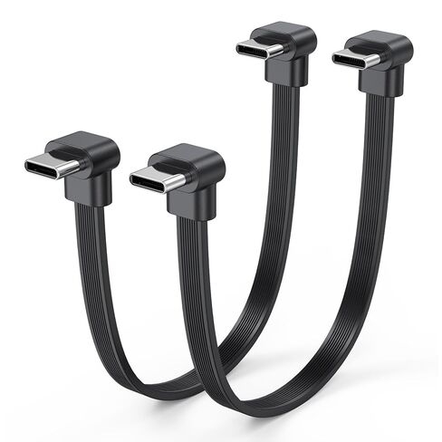 كابل USB C قصير 6 بوصة 2 حزمة، 60 وات مزدوج الزاوية اليمنى C إلى C كابل PD شحن سريع، سلك شاحن USB C مسطح 90 درجة متوافق مع بنك الطاقة، iPhone 17/16/15، Galaxy S25/S24/S23، بكسل in Kuwait