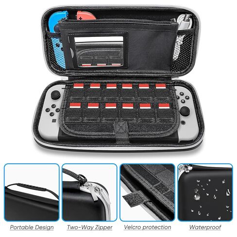 ملحقات Switch OLED، مجموعة حافظة لوحدة تحكم Nintendo Switch OLED، مجموعة FYOUNG 16 في 1: حقيبة حمل، غطاء واقٍ، مقبض لجهاز Joycon - أسود in Kuwait