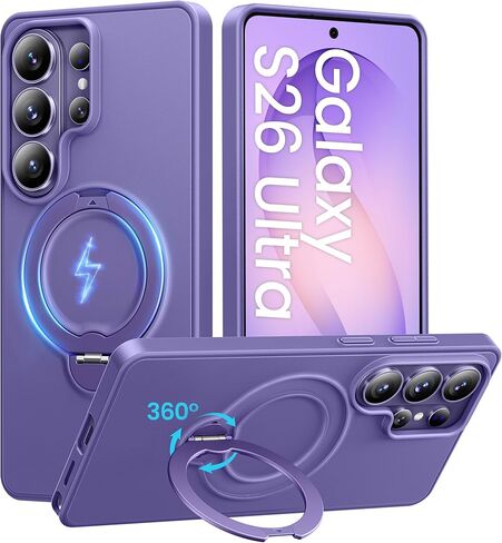 حافظة GolbinBox لهاتف Samsung Galaxy S26 Ultra مع حامل مغناطيسي يدور 360 درجة، [متوافق مع MagSafe]، [حماية من السقوط العسكري]، حماية نحيفة خفيفة الوزن مقاومة للصدمات لجراب S26 Ultra، أسود in Kuwait