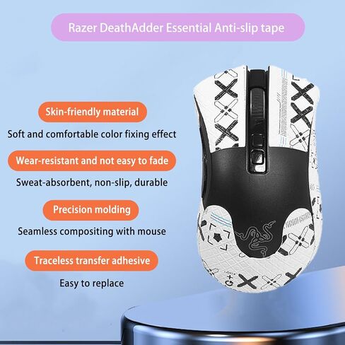 NOUKAJU Mouse Grip Tape Full Coverage for Razer DeathAdder Essential Gaming Mouse, Mouse Anti Slip Grip Tape,Self-Adhesive PreCut Sweat-Resistant Professional Mice Upgrade Kit(White) in Kuwait