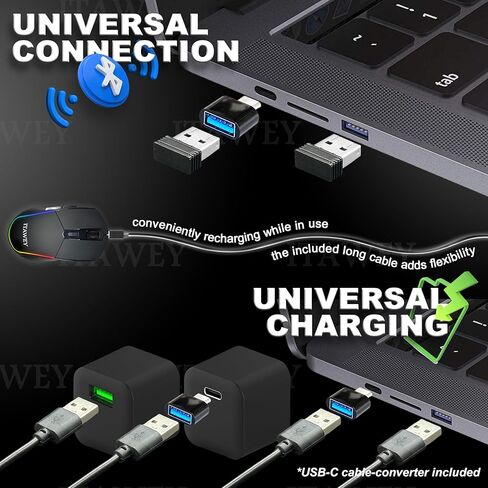 مجموعة ماوس ووسادة لاسلكية - شريط LED متعدد الألوان، مستقبل بلوتوث وUSB، وضع ثلاثي، 6 أزرار، قابلة لإعادة الشحن، نقرات هادئة، محول USB-C، دقة 3200 نقطة في البوصة - للكمبيوتر الشخصي والكمبيوتر المحمول والكمبيوتر اللوحي in Kuwait