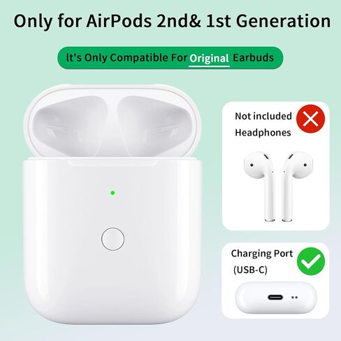 حافظة شحن لأجهزة AirPods الجيل الأول والثاني فقط، حافظة بديلة للشاحن اللاسلكي مع منفذ شحن من النوع C متوافق مع AirPod 1/2 Gen، مع زر الاقتران والمزامنة (بدون سماعات أذن) in Kuwait