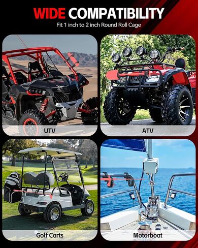 ZHILXN 2-Pack UTV Gun Rack شديد التحمل - حامل مسدس ATV قابل للتعديل مع حزام مطاطي غير قابل للانزلاق، مناسب لقفص لفة من 1 إلى 2 بوصة، حامل أدوات متوافق مع Polaris RZR SXS Ranger Can-Am Golf Car Snowmobile in Kuwait