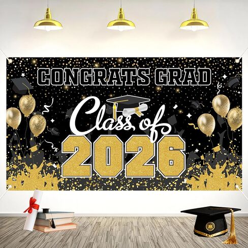 Class of 2026 Graduation Decorations Banner Maroon, Burgundy Fabric Backdrop (Not Plastic), Congrats Grad Photo Background with Grommets for High School College Party Supplies (63x35 Inch) in Kuwait