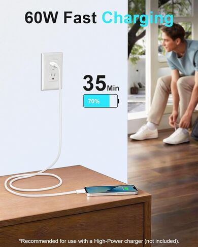 3FT USB C to USB C Cable, 2 Pack USB Type C Charger Cable 60W Fast Charging 3 Foot USBC to USBC Cord for iPhone 17 16 15 Pro Max, Samsung Galaxy S25 S24, Moto LG, Google Pixel, iPad Air 4 (White) in Kuwait
