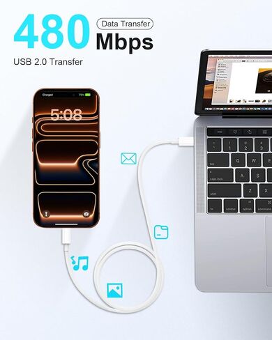 3FT USB C to USB C Cable, 2 Pack USB Type C Charger Cable 60W Fast Charging 3 Foot USBC to USBC Cord for iPhone 17 16 15 Pro Max, Samsung Galaxy S25 S24, Moto LG, Google Pixel, iPad Air 4 (White) in Kuwait