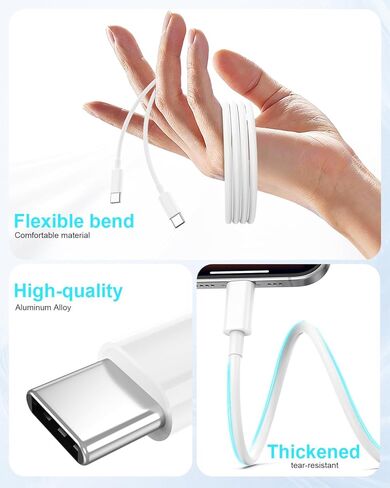 3FT USB C to USB C Cable, 2 Pack USB Type C Charger Cable 60W Fast Charging 3 Foot USBC to USBC Cord for iPhone 17 16 15 Pro Max, Samsung Galaxy S25 S24, Moto LG, Google Pixel, iPad Air 4 (White) in Kuwait