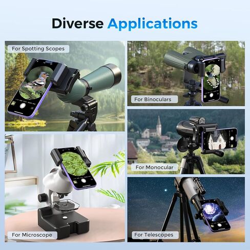 Telescope Phone Adapter, Upgraded Rotatable 360° Binocular Photo Adapter for Android & iPhone,Smartphone Holder Mount for Telescope,Monocular,Binocular,Spotting Scope,Microscope with Bluetooth Shutter in Kuwait