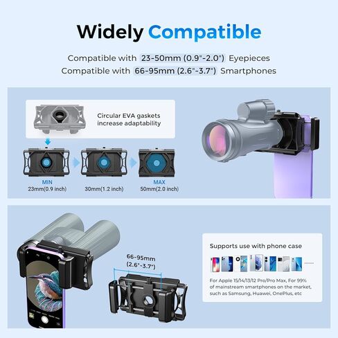 Telescope Phone Adapter, Upgraded Rotatable 360° Binocular Photo Adapter for Android & iPhone,Smartphone Holder Mount for Telescope,Monocular,Binocular,Spotting Scope,Microscope with Bluetooth Shutter in Kuwait