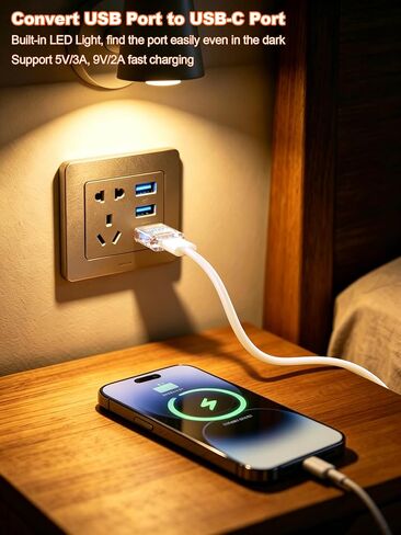 محول LMUBOY USB-A إلى USB-C مع ضوء LED، USB 3.0 للشحن السريع ونقل البيانات، تصميم مضغوط للسيارة والفندق والطائرة - أسود، أبيض، شفاف (3 عبوات) in Kuwait