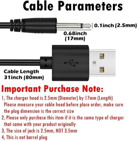 5V 2A Vibrating Charger USB A to DC 2.5mm Fast Charging Cable for Vibrating Massager, Toys, Beauty Devices, Lights, Fans, Speakers Replacement DC Charging Cord Power Adapter Charger Cable 3.3ft in Kuwait