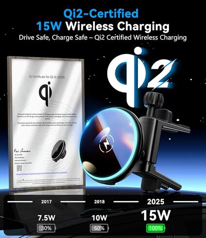 حامل هاتف لاسلكي مغناطيسي معتمد من Qi2 بقدرة 15 وات للشحن السريع لسيارة Mercedes Benz A/B/C/E/G/GLA/GLK ملحقات حامل هاتف السيارة لـ MagSafe لهاتف iPhone 17 16 15 14 13 12 Pro Max Plus Mini in Kuwait