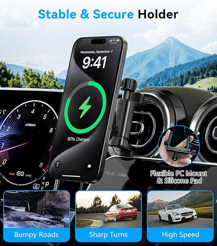 حامل هاتف لاسلكي مغناطيسي معتمد من Qi2 بقدرة 15 وات للشحن السريع لسيارة Mercedes Benz A/B/C/E/G/GLA/GLK ملحقات حامل هاتف السيارة لـ MagSafe لهاتف iPhone 17 16 15 14 13 12 Pro Max Plus Mini in Kuwait