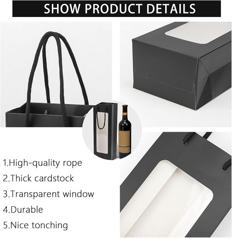 Ssyuysto 12Pcs Wine Gift Bag With Clear Window, Brown Kaft Bags for Bottles, New Year Birthday Housewarming Dinner Party in Saudi Arabia