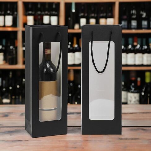 Ssyuysto 12Pcs Wine Gift Bag With Clear Window, Brown Kaft Bags for Bottles, New Year Birthday Housewarming Dinner Party in Saudi Arabia
