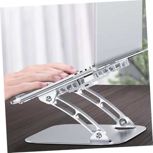 NOLITOY Aluminum Alloy Adjustable Laptop and Tablet Stand with Heat Dissipation Foldable Design USB Cable Included Silver Portable Computer Holder for Desk Use in Kuwait