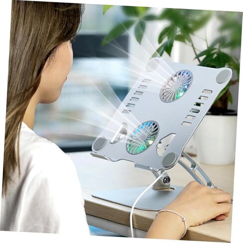 NOLITOY Aluminum Alloy Adjustable Laptop and Tablet Stand with Heat Dissipation Foldable Design USB Cable Included Silver Portable Computer Holder for Desk Use in Kuwait