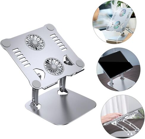 NOLITOY Aluminum Alloy Adjustable Laptop and Tablet Stand with Heat Dissipation Foldable Design USB Cable Included Silver Portable Computer Holder for Desk Use in Kuwait