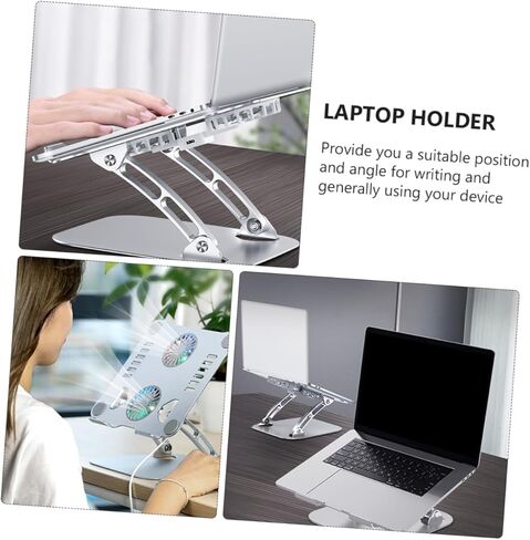 NOLITOY Aluminum Alloy Adjustable Laptop and Tablet Stand with Heat Dissipation Foldable Design USB Cable Included Silver Portable Computer Holder for Desk Use in Kuwait
