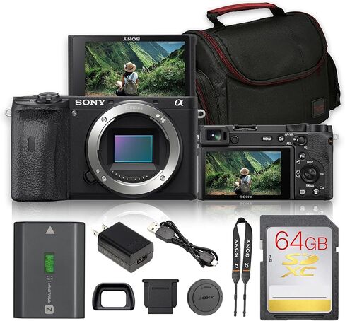 Sony a6600 Mirrorless Camera Bundle | 24.2MP APS-C Sensor, 5-Axis IBIS, Real-Time Eye AF & 4K Video | Ideal for Travel & Content Creation (ILCE6600/B) + 64GB Card + Camera Bag in Kuwait