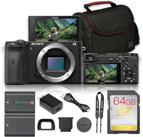 Sony a6600 Mirrorless Camera Bundle | 24.2MP APS-C Sensor, 5-Axis IBIS, Real-Time Eye AF & 4K Video | Ideal for Travel & Content Creation (ILCE6600/B) + 64GB Card + Bag + Battery in Kuwait