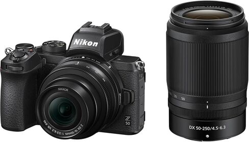 Nikon Z50 Mirrorless 4K Camera Dual Lens Kit Wide to Telephoto Bundle with FTZ II Mount Adapter + Ultracompact on Camera-Mount Microphone + Tripod + Filter Kit + 64GB Memory Card + Backpack + More in Kuwait