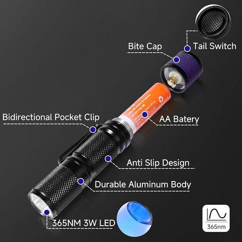 KunHe Mini UV Flashlight 365nm Black Light 8Pack Ultraviolet LED Blacklight Flashlight Portable Detector for Pet Urine Dry Stains Scorpions Bed Bug Resin Curing（Batteries not Included） in Kuwait