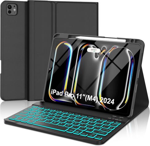 WINCHKING Keyboard Case for iPad Pro 11 inch (M4) 2024,7-Color Backlit Detachable Wireless Keyboard with Built-in Pencil Holder Precise Cutout Slim Case for iPad Pro (Non-Touchpad Backlit Black) in Kuwait