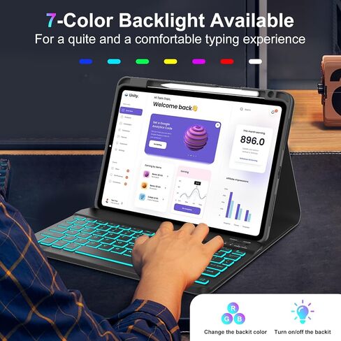 WINCHKING Keyboard Case for iPad Pro 11 inch (M4) 2024,7-Color Backlit Detachable Wireless Keyboard with Built-in Pencil Holder Precise Cutout Slim Case for iPad Pro (Non-Touchpad Backlit Black) in Saudi Arabia