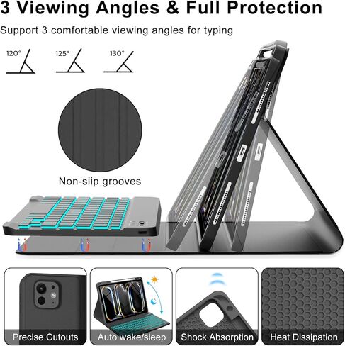 WINCHKING Keyboard Case for iPad Pro 11 inch (M4) 2024,7-Color Backlit Detachable Wireless Keyboard with Built-in Pencil Holder Precise Cutout Slim Case for iPad Pro (Non-Touchpad Backlit Black) in Kuwait